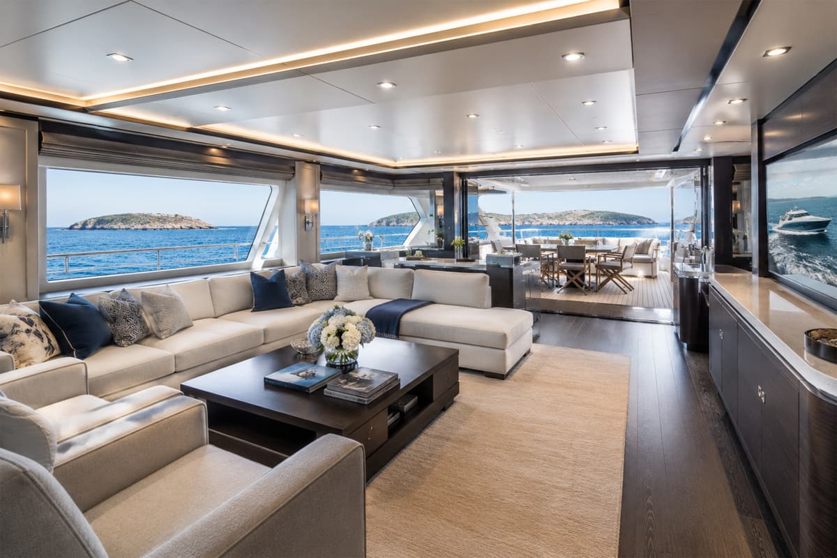 Yacht underway in Newport Harbor photographed from a chase boat
